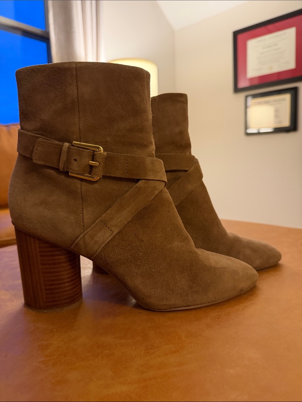 Nine West Brown Suede Buckle Strap Ankle Booties